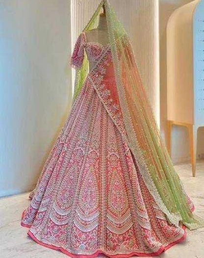 Pink Fox Georgette Bridal Lengha