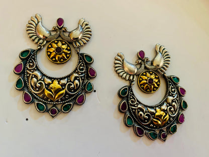 Dual tone purple-green earrings