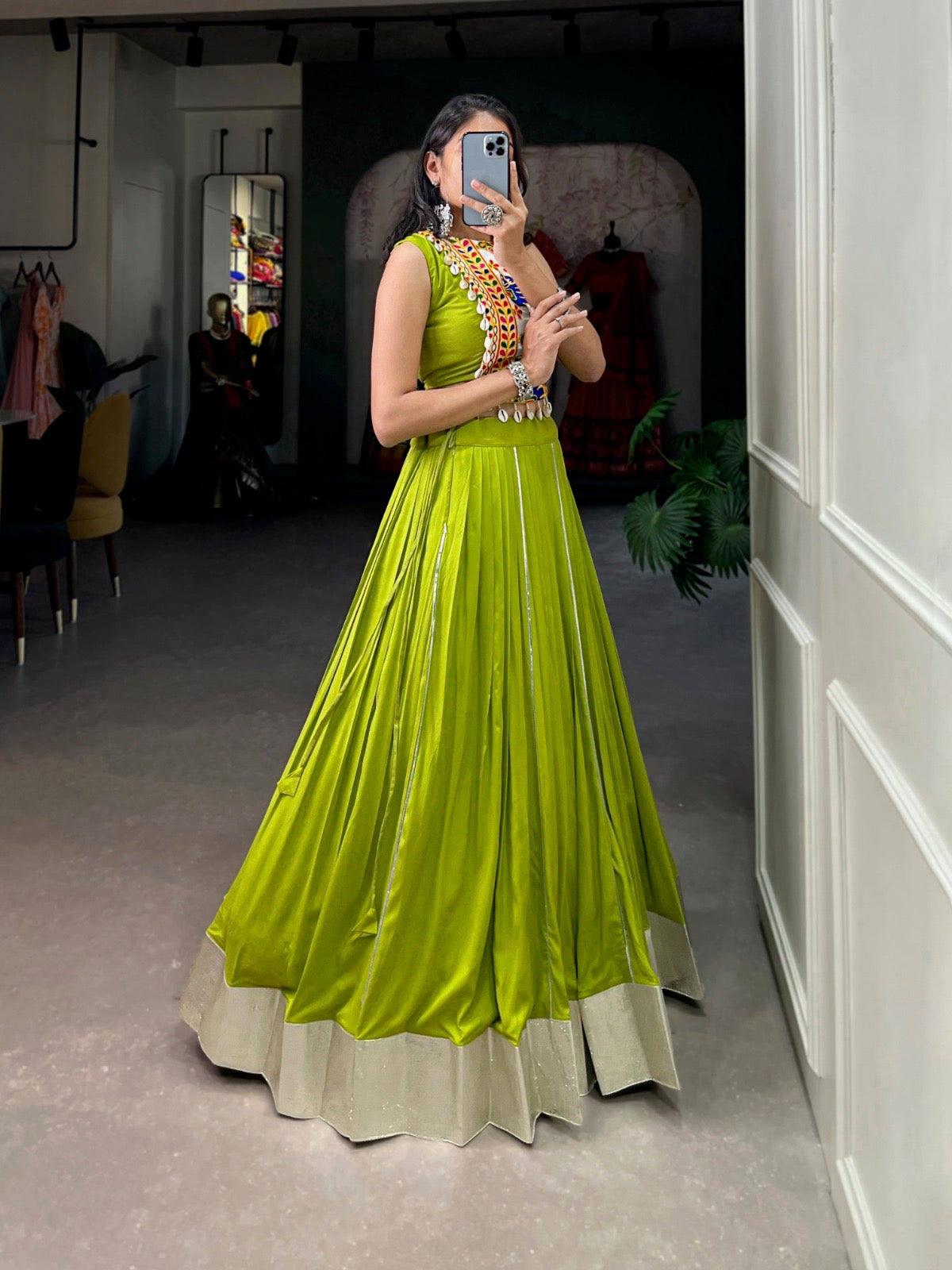 Traditional Green Gown Type Chaniya Choli