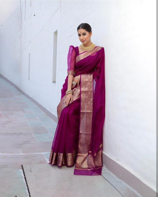 EXCLUSIVE SOLID KORA ORGANZA SAREE