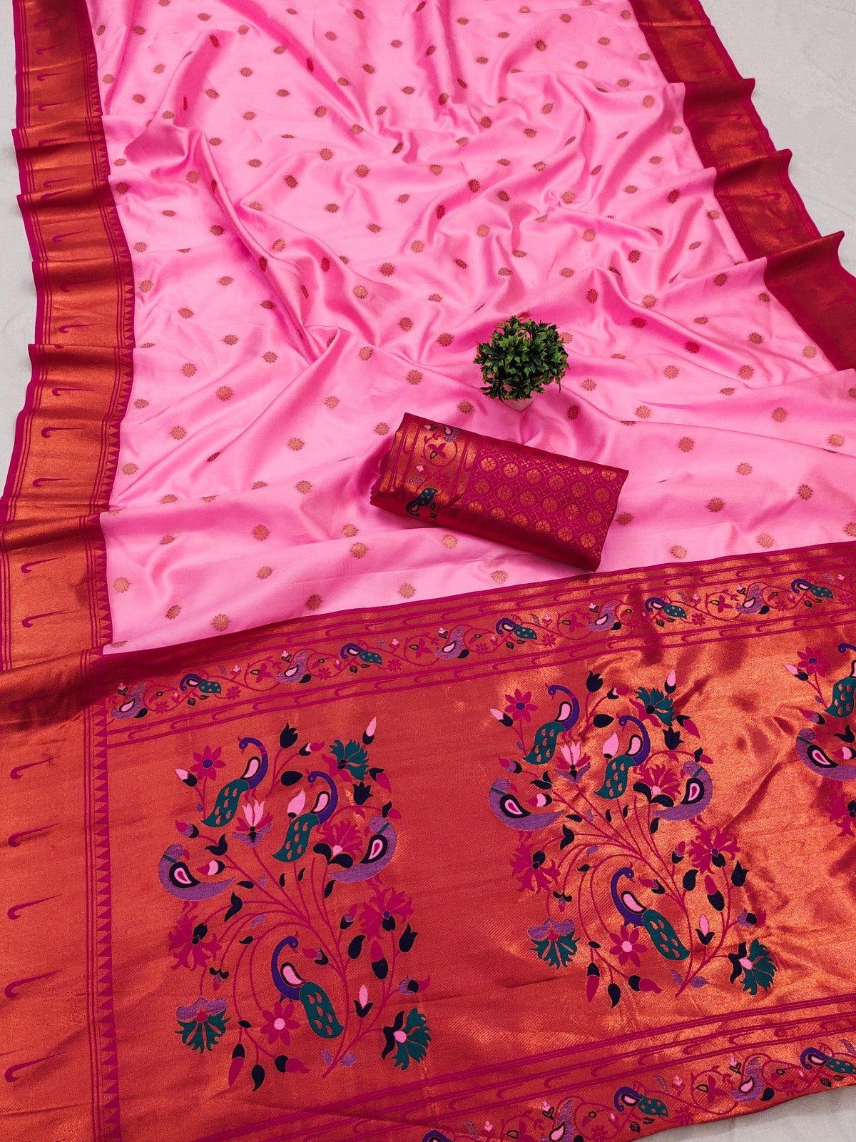 Soft Pathani Silk Saree Zari Weaving Motifs Design